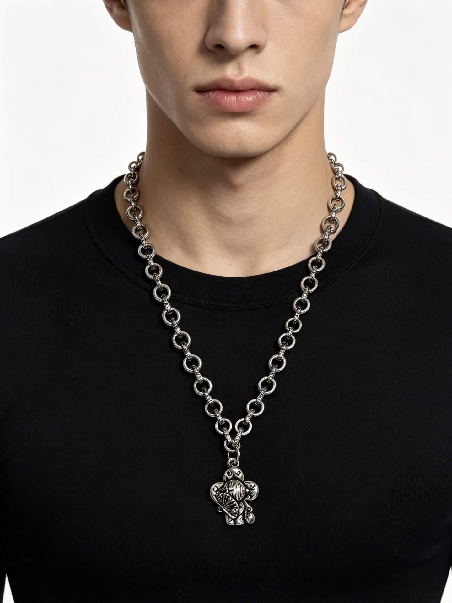 Louis Vuitton Silver Chain Necklace with Medallion